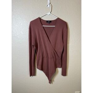 Mauve Brown Ribbed Knit Bodysuit Top